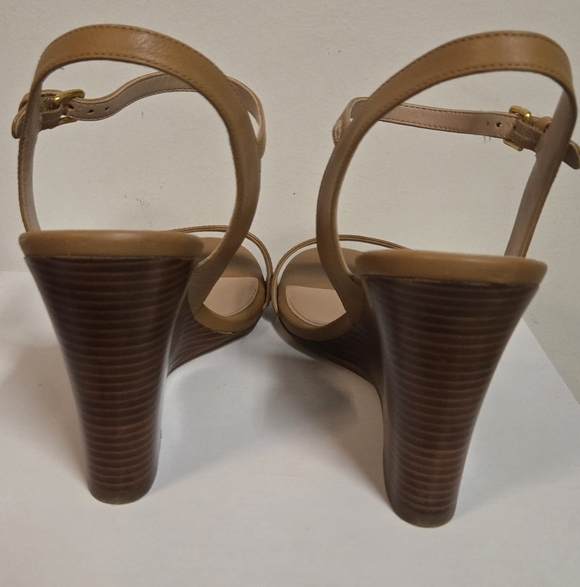 Cole Haan Pecan JOSIE Leather Wedge Sandals with Ankle Strap - Picture 7 of 8